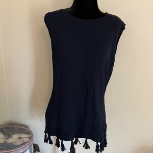 Talbots Navy Sleeveless Sweater with Tassel Detail